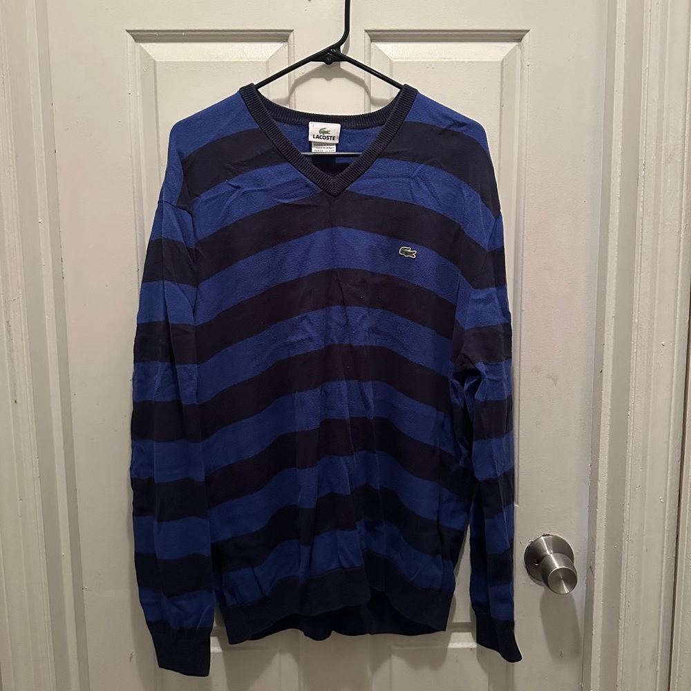 Blue and black striped Lacoste long sleeve sweater